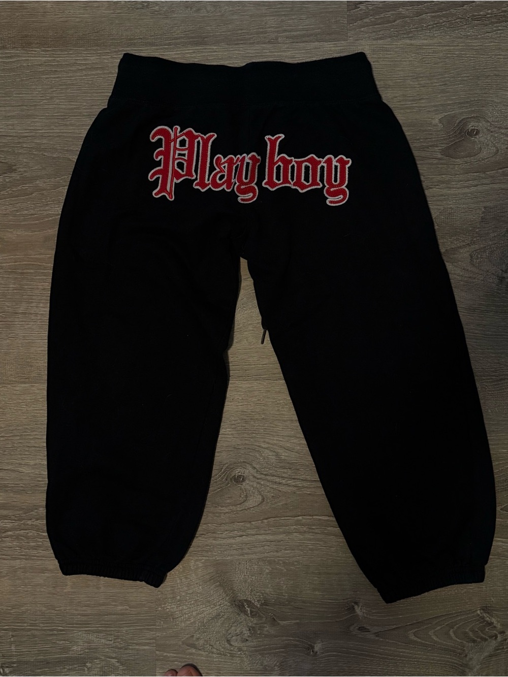 PLAYBOY Bunny Black Red Cropped Embroidered Sweatpants Jogger Drawstring Pants
